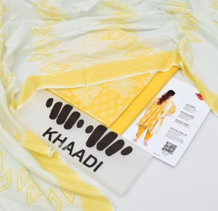 Khaadi 3-Piece Lawn Suit – Sunlit Motif (Yellow & White)